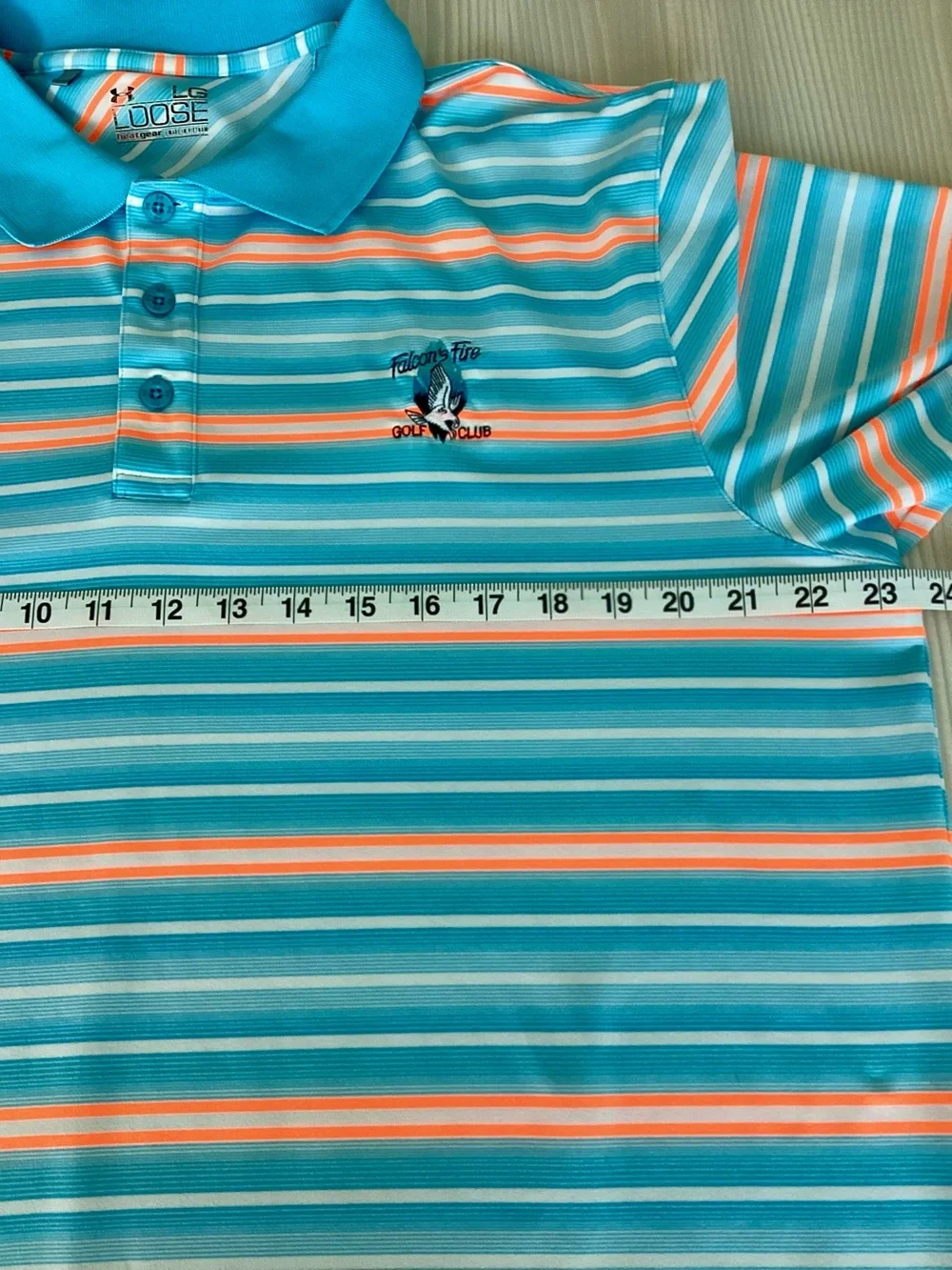 Falcon’s Fire Golf Club L Under Armour Heat Gear Blue Orange Stripe Polo Shirt